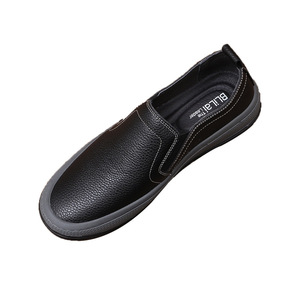 Summer Breathable Genuine Leather Men's Loafers Round <b>Toe</b> Slip-On Office Career Casual Shoes Mesh Lining Rubber Sole Solid - Product Image 4