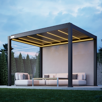 Pergola 12 x 10, 4x8, à lames orientables, système de toit rétractable en aluminium bioclimatique, résistant aux intempéries, réglable, éclairage LED, balcon