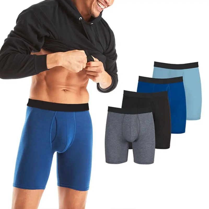 Lot de 4 sous-vêtements en polyester confortables personnalisés pour boxeurs à jambes longues pour hommes