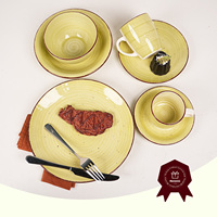 Ensemble de table ronde vert pâle de 56 pièces ensemble de vaisselle peint à la main comprend des assiettes, des bols et des tasses ensembles de vaisselle à usage domestique