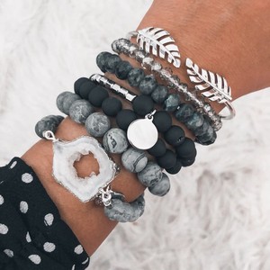 Conjunto de pulsera con cuentas de cuarzo y amatista Natural para mujer, <span class=keywords><strong>Set</strong></span> de joyería con cuentas y borlas de diseño bohemio para verano - Product Image 6