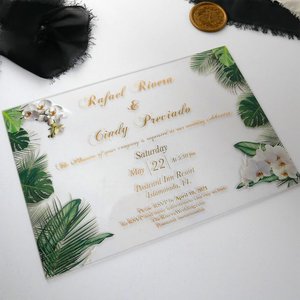 การ์ดเชิญอะคริลิคเคลือบทองคำสุดหรู พร้อมชุดการ์ดเชิญกำมะหยี่สีเขียว สำหรับงานแต่งงานสุดหรูหรา - Product Image 3