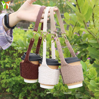 Housse Polaire Teddy pour Tasse à Thé, Sac Porte-Boisson Portable Chaud, Pochette Isotherme Ajustable pour Bouteille, Gobelet, Café, Mug