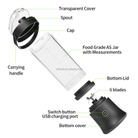 Mini-mixeur portable rechargeable USB 500 ml, 6 lames, batterie 4000 mAh, pour jus frais, smoothies et glace pilée