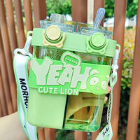 Bouteille d'eau double compartiment pour enfants avec deux couvercles à paille, gourde portable à double grille