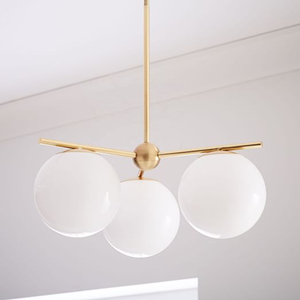 Lustre linéaire <span class=keywords><strong>Simig</strong></span> Lighting moderne et simple, avec sphères en verre opale et tiges, 6 lumières, finition laiton doré, pour éclairage intérieur - Product Image 3