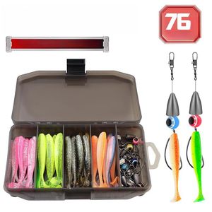 Kit de cebo de gusano de alta calidad, 76 Uds., 210g, 7,5 cm, cola en T, señuelo de pesca suave de silicona, anzuelo de cabeza, 5G, plantilla de plomo, aparejos hechos de Metal PVC - Product Image 3