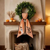 Broderie personnalisée : Faisceau de nom d'Halloween avec fantôme et chauve-souris, nœud effrayant, ruban gingham personnalisé avec nom, décoration de porte d'entrée pour Halloween