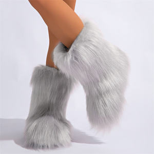 Bottes en fausse fourrure pour femmes Bottes d'hiver moelleuses et chaudes pour la neige mi-<span class=keywords><strong>mollet</strong></span> Bottes de luxe en fourrure Chaussures plates confortables pour l'extérieur - Product Image 2