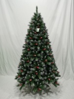Hochwertiger Schneebedeckter Weihnachtsbaum mit Tannenzapfen und Roten Beeren, Zusammenklappbare Festtagsdekoration mit Stabilem Metallständer für Zuhause und Partys