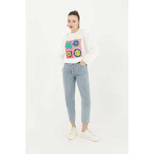 Jeans de Mujer de Cintura Alta y Pierna Recta con Adornos de Piedras, 100% Algodón Denim 18156PNT - Product Image 4