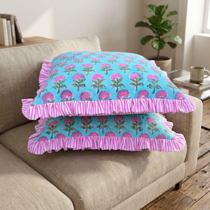 French Romantic Pastoral Ruffled Floral Printed <b>Pillow</b> Cover Frilled Lace Trim Cushion Case for <b>Sofa</b> & Bedroom Bedside Handmade - Product Image 1