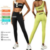 Mode été décontracté Gym sport femmes vêtements 2 pièces une épaule fleur Yoga soutien-gorge Push up Leggings ensembles deux pièces ensembles de gymnastique