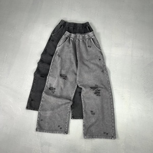 Pantalones Largos Retro para Hombre con Logotipo Personalizado, 420G, Desgastados, Rotos, con Lavado de Color, Técnicas Bordadas, Cintura Media, Forro Polar, Formales - Product Image 5