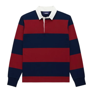 Tonton Top Knoop Up Retro Zwaargewicht Katoenen Borduurwerk Fabrikant 100% Katoen Oversized Rugby Gestreepte Poloshirts Voor Mannen - Product Image 5