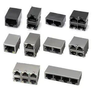 rj45母连接器2x1 2x3 2x4 2*6 2x8端口印刷电路板堆叠集成连接器RJ45磁性Jackrj45模块化插孔