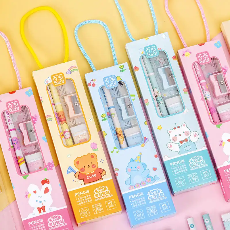 5pcs Stationery Set Children Birthday Gift Cute Kawaii Set Items Wholesale Supplies Product Office Stationary Kids Set