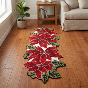 Camino de Mesa Bordado con Flores de Poinsettia, Rojo y Verde, Decoración Tradicional para el Hogar, Lavable - Product Image 4