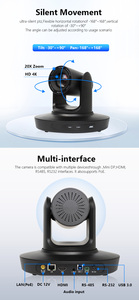 Caméra IP de visioconférence PTZ 4K 8MP avec suivi automatique IA, zoom optique 20x, diffusion en direct NDI, SDI, HDMI, 4K 30FPS, optique 20x - Product Image 2