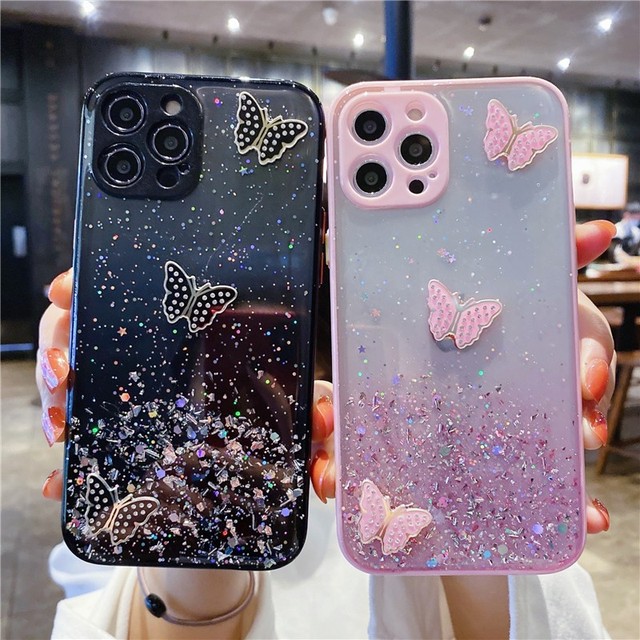 Ins Fashion 3d Bling Diamond Butterfly Soft Phone Case for iPhone 11 12 13 14 15 Pro Max Mini 7 8 Plus Xs Max Girl Phone Cover