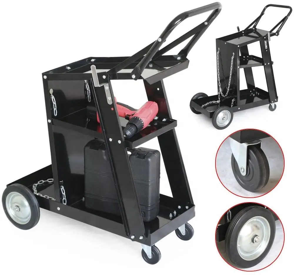 Wholesale Iron 3 Tiers Rolling Welding Cart With Wheels And Tank Storage For Welder And Plasma Cutter Black