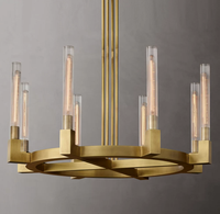 Lustre rond en laiton avec abat-jour en verre américain de luxe de 48 pouces, base E26 pour table à manger, salon, chambre à coucher