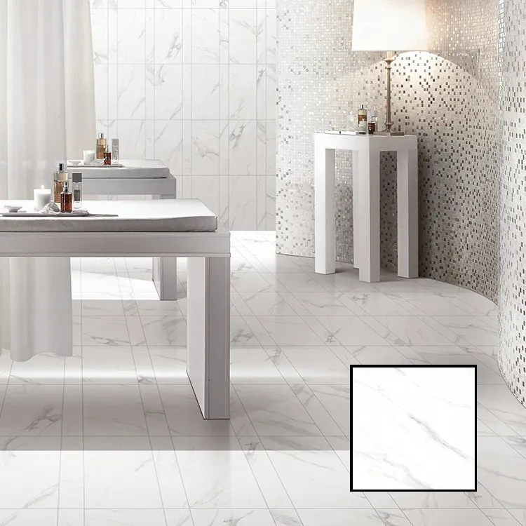 Mới Carrara Marble Nhìn Sứ Gạch Calacatta Tráng Men Matt Trắng Sứ Tường Gạch Lát Sàn 60x60