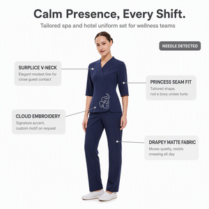 Ensemble d'uniformes sur mesure pour femmes, hôtel, spa, tissu mat fluide, anti-plis, broderie personnalisée pour clinique de massage, centre esthétique - Product Image 6