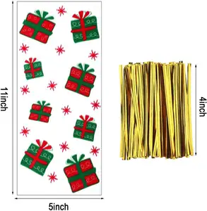 Bolsas de celofán de Navidad Caja de regalo de Navidad Bolsas de Violonchelo de fiesta de plástico impresas con corbata torcida
