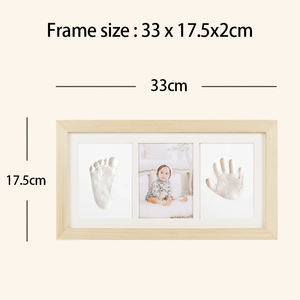 Cadre photo commémoratif pour empreintes de mains et de pieds de bébé pleine lune Aizhiyin, en bois, cadeau de <span class=keywords><strong>naissance</strong></span> pour nouveau-né, 0-6 mois, souvenir DIY, 33x17,5 cm, logo personnalisé - Product Image 5
