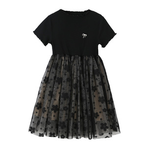 Vestito Estivo per Bambine Stile Principessa con Effetto Due Pezzi, Fiori in Tulle, Maniche Corte, Vendita all'Ingrosso - Product Image 1