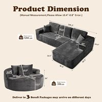Ensemble de canapés modulaires compressés en velours côtelé moderne avec chaise longue ronde, idéal pour appartement, hôtel, salon