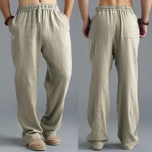 Wholesaler Linen Pants Men Wide Leg Trousers Straight Cotton Linen Fashion Linen Pants Wholesale