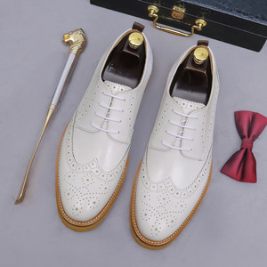 Customized high-heeled leather shoes,cowhide business formal dress brogues,<b>block</b> patterned thick-soled lightweight men's leather - Product Image 6