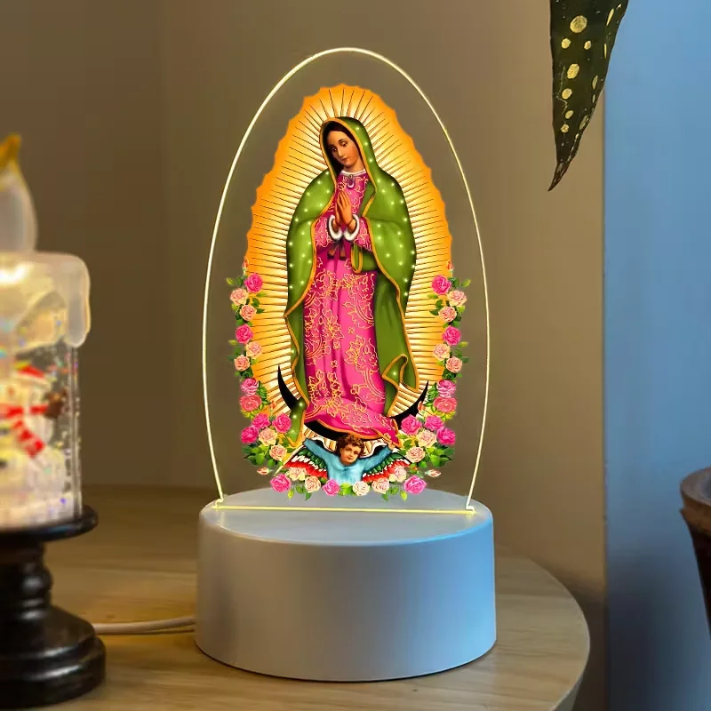 Wholesale Plug-In 3D Illusion LED Middle Night Light Single Warm Virgin Mary Prayer Home Decoration Gift