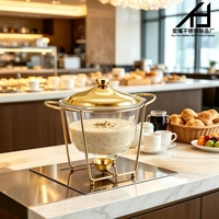 Plat de service de luxe pour buffet d'hôtel, chauffe-plat en verre doré 4,5 L, ensemble chauffe-plats en acier inoxydable avec couvercle pour la restauration