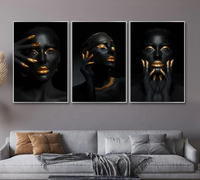Vente en gros de posters et impressions murales de haute qualité sur toile africaine, 3 panneaux, femmes africaines noires, impression numérique, décoration intérieure