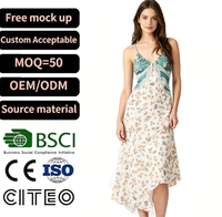 Robe midi à bretelles spaghetti à imprimé floral vert, col en V, buste froncé, ourlet asymétrique, robe d'été bohème pour les vacances à la plage pour femmes