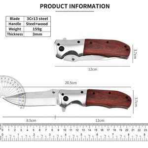 Cuchillo Plegable de Bolsillo de Alta Calidad, Acero Inoxidable 3CR13, Mango de Madera, Cuchillo Táctico para Camping, Supervivencia y Jungla - Product Image 2