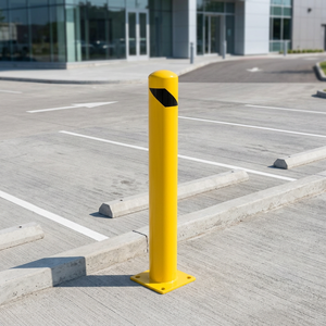 Zware stalen veiligheidspaal met zwarte waarschuwingsband, 4,5 inch diameter x 24 inch hoog, beveiligingspaal voor verkeer & parkeren - Product Image 2