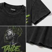 T-shirt TaiDe certifié GRS 280GSM délavé à l'acide, motif portrait de tatouage, graffiti signe dollar, effet goutte d'encre, surdimensionné, personnalisable avec logo, vente en gros