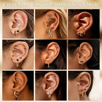 Ensemble de boucles d'oreilles géométriques en acier inoxydable - Clous à dos plat, créoles empilables multi-percées et bijoux de piercing