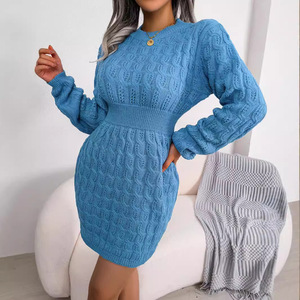 Robe pull courte moulante en maille torsadée pour femme, taille haute, manches cloche, style décontracté, pour dropshipping Shopify - Product Image 2