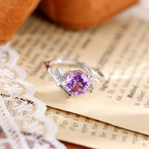 8 Dainty 925 Silver Adjustable Bamboo <b>Finger</b> <b>Rings</b> with 8mm Round Cut Natural Stone High Quality Crystal Casual Jewelry Women - Product Image 5