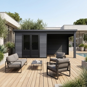 Abri de jardin modulaire préfabriqué série D en WPC avec fenêtres à température constante en verre pare-balles robuste - Product Image 3