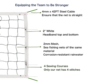 כבד החובה כדורעף רשתות עם 2 מטוסי כבלי פלדה למעלה ותחתון ארבעה תפור גבול לחצר אחורית חצר בית ספר חוף - Product Image 2