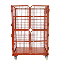 Chariot de manutention pliable en acier à 4 côtés durable avec pédale de sécurité intégrale, empilable pour le stockage de colis
