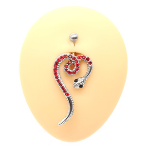 Anello da <span class=keywords><strong>ombelico</strong></span> elegante e alla moda da donna, in lega placcata argento, con ancora e serpente di cristallo, gioiello <span class=keywords><strong>piercing</strong></span> di tendenza - Product Image 6