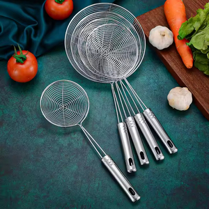 Stainless Steel Large Kitchenware Set Flat Bottom Colander Frying Strainer Flat Bottom Oil Soup Leak-Proof Metal <b>Utensils</b> - Product Image 1