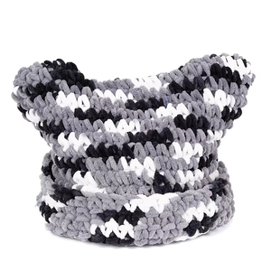 Mades hine Funky Boho Winter Warme Mütze Mehrfarbige Regenbogenst reifen Häkeln Katzen ohr Streetwear mit 3D-Stickerei - Product Image 2